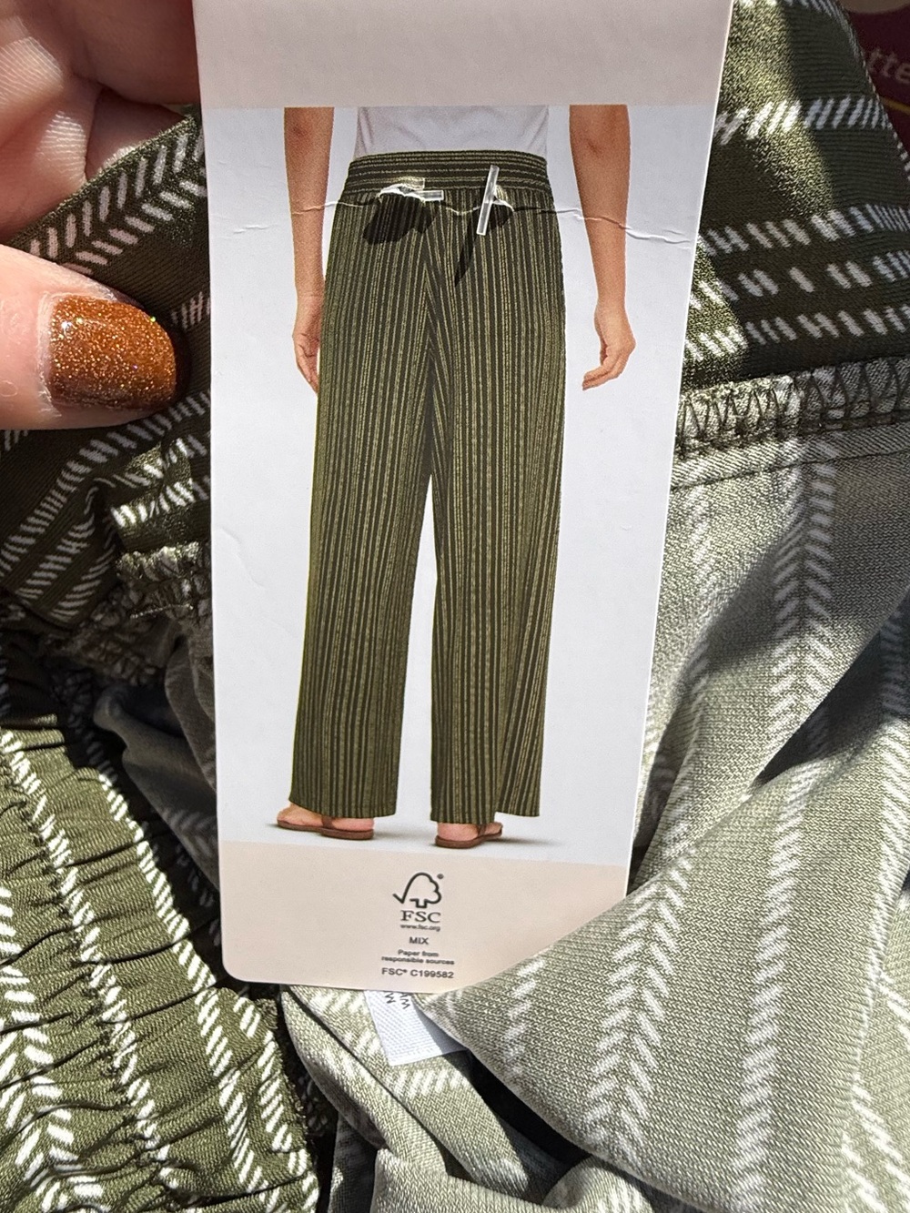NWT Three Dots Olive Striped Wide Leg Knit Pants size XXL - Picture 9 of 9